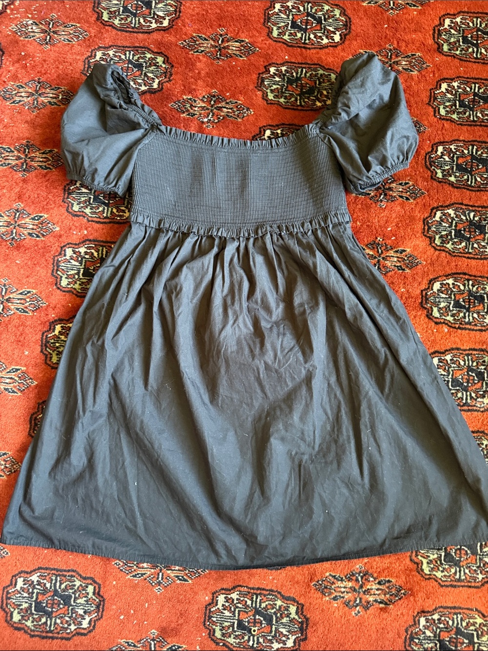 Sunday Best Black Puff-Sleeve Smocked Dress